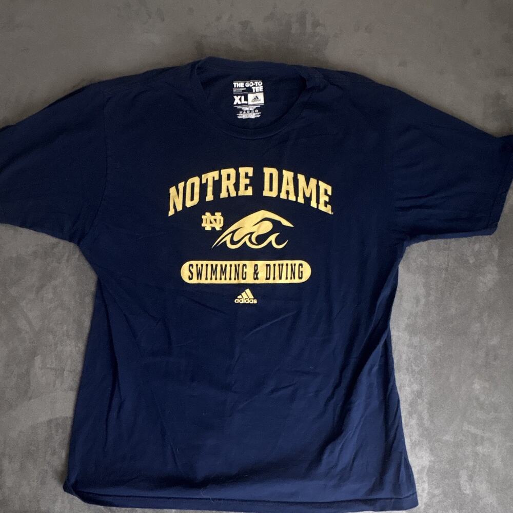 10's Adidas  Notre Dame Fighting Irish Swimming & Diving Shirt Blue/Gold XL
